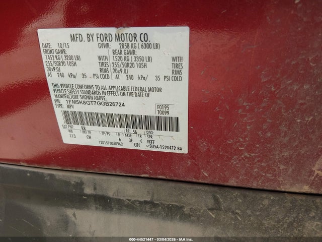 1FM5K8GT7GGB26724 Ford EXPLORER SPORT