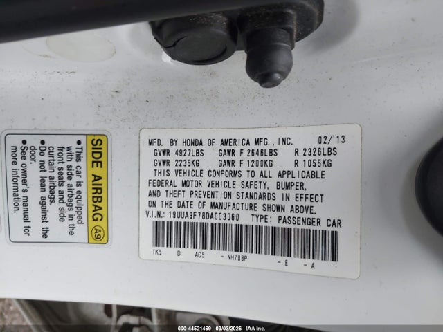44521469 :رقم المزاد ، 19UUA9F78DA003060 vin ، 2013 Acura Tl 3.7 مزاد بيع