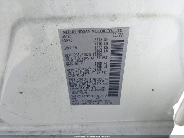 5N1AZ2BJ2PC114257 Nissan Murano Sv Fwd