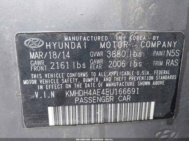 Продажа на аукционе авто 2014 Hyundai Elantra Se, vin: KMHDH4AE4EU166691, номер лота: 44521486