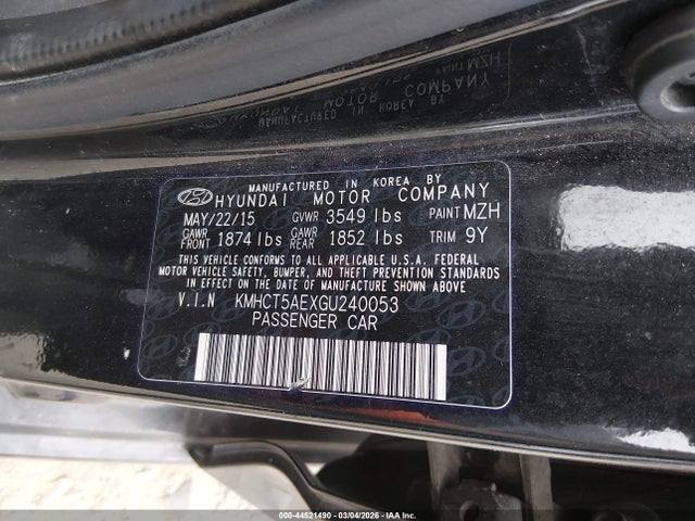 Aukcja sprzedaży 2016 Hyundai Accent Se, vin: KMHCT5AEXGU240053, numer aukcji: 44521490