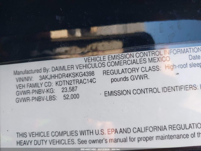 3AKJHHDR4KSKG4398 Freightliner New Cascadia 126