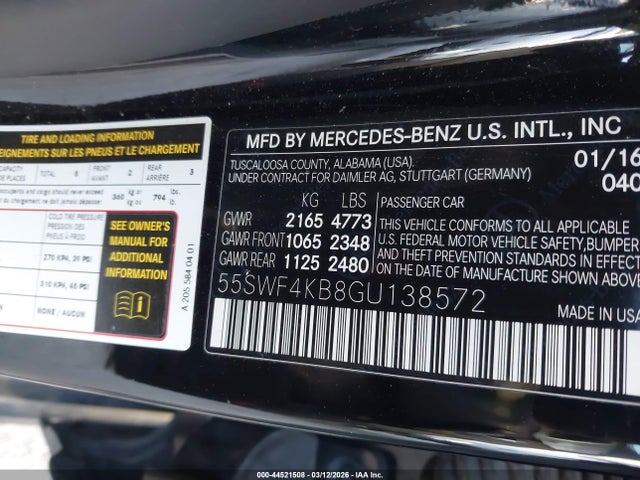 Aukcja sprzedaży 2016 Mercedes-benz C 300 Sport 4matic, vin: 55SWF4KB8GU138572, numer aukcji: 44521508