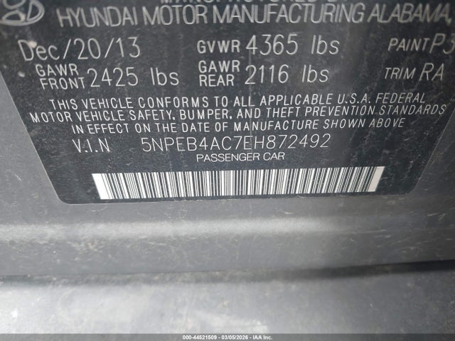 Продаж на аукціоні авто 2014 Hyundai Sonata Gls, vin: 5NPEB4AC7EH872492, номер лоту: 44521509