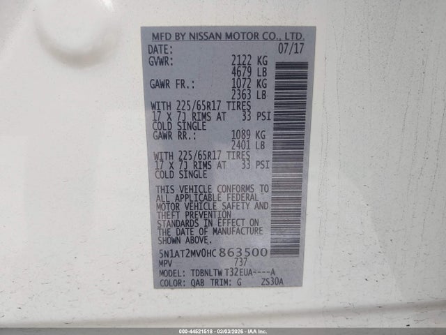 2017 NISSAN ROGUE 5N1AT2MV0HC863500 Photo 8