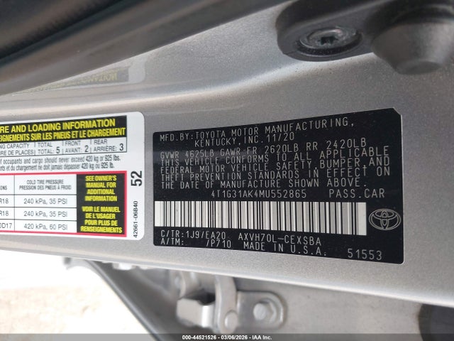 4T1G31AK4MU552865 Toyota Camry Se Hybrid