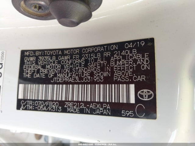 JTDEPRAE3LJ031953 Toyota COROLLA LE