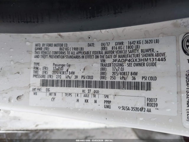 3FADP4GX3HM131445 Ford FIESTA ST