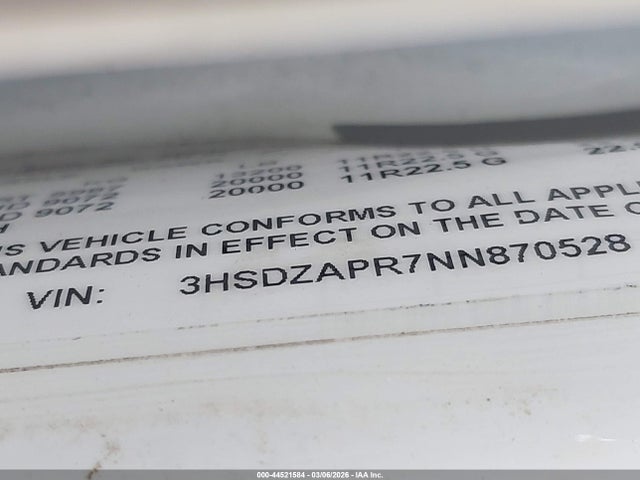 Продаж на аукціоні авто 2022 International Lt, vin: 3HSDZAPR7NN870528, номер лоту: 44521584