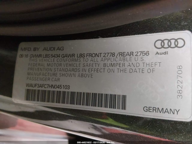 2017 Audi A6 3.0t Competition Prestige მანქანა იყიდება აუქციონზე, vin: WAUF3AFC7HN045103, აუქციონის ნომერი: 44521632