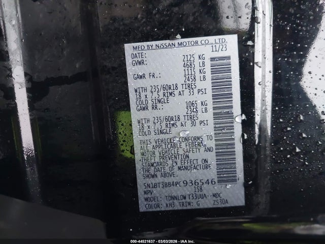44521637 :رقم المزاد ، 5N1BT3BB4PC936546 vin ، 2023 Nissan Rogue Sv Intelligent Awd مزاد بيع