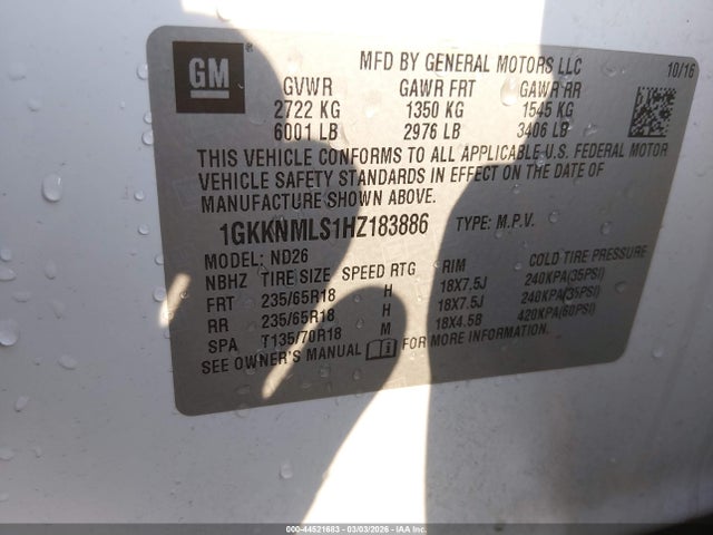 Продажа на аукционе авто 2017 Gmc Acadia Slt-1, vin: 1GKKNMLS1HZ183886, номер лота: 44521683