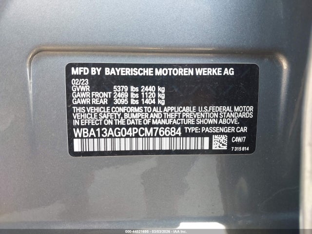 2023 Bmw 530e მანქანა იყიდება აუქციონზე, vin: WBA13AG04PCM76684, აუქციონის ნომერი: 44521695