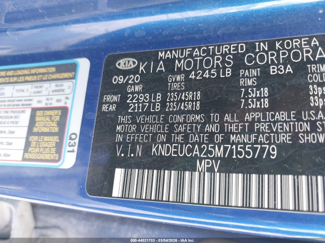 Aukcja sprzedaży 2021 Kia Seltos S Turbo, vin: KNDEUCA25M7155779, numer aukcji: 44521703
