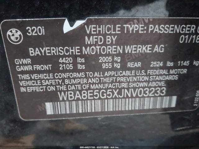 Продаж на аукціоні авто 2018 Bmw 320i Xdrive, vin: WBA8E5G5XJNV03233, номер лоту: 44521705