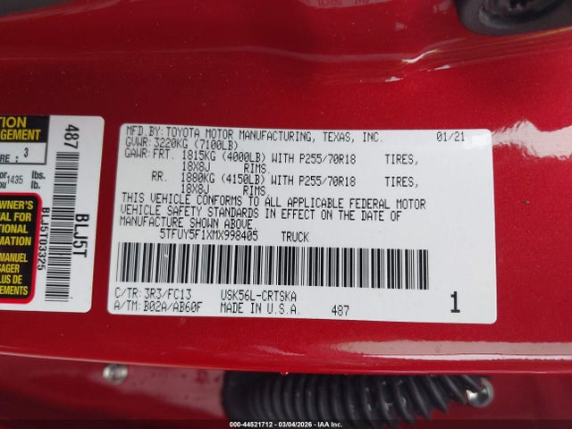 2021 TOYOTA TUNDRA 5TFUY5F1XMX998405 Photo 8