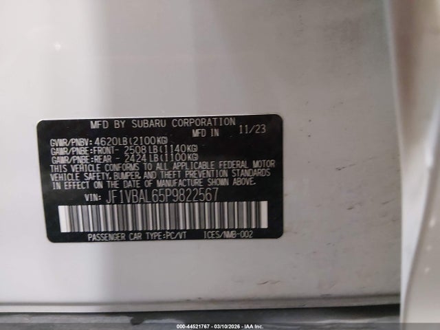 JF1VBAL65P9822567 Subaru Wrx Limited