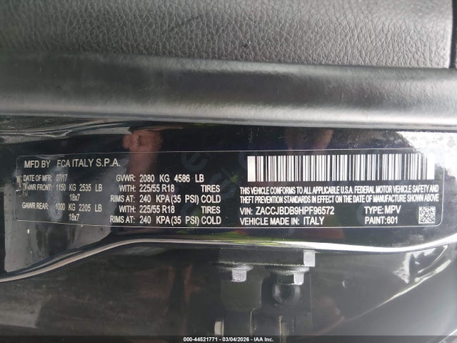 Aukcja sprzedaży 2017 Jeep Renegade Limited 4x4, vin: ZACCJBDB9HPF96572, numer aukcji: 44521771