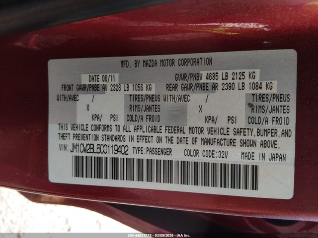 Продаж на аукціоні авто 2012 Mazda Mazda5 Sport, vin: JM1CW2BL6C0119402, номер лоту: 44521778