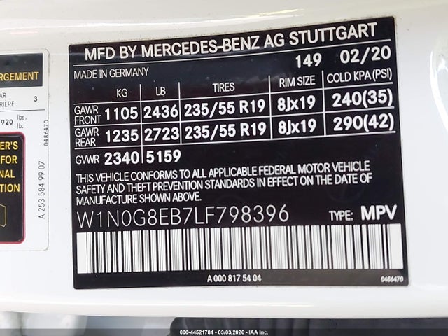 W1N0G8EB7LF798396 Mercedes-Benz Glc 300 4matic
