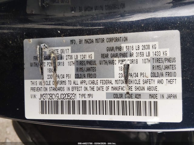 JM3TCBCY9J0205231 Mazda Cx-9 Touring