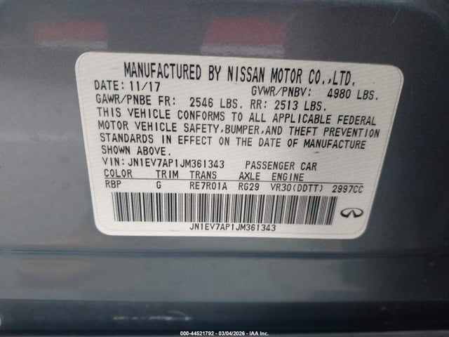 Aukcja sprzedaży 2018 Infiniti Q50 3.0t Luxe, vin: JN1EV7AP1JM361343, numer aukcji: 44521792