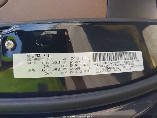 Aukcja sprzedaży 2017 Chrysler Pacifica Limited, vin: 2C4RC1GG3HR665080, numer aukcji: 44521803