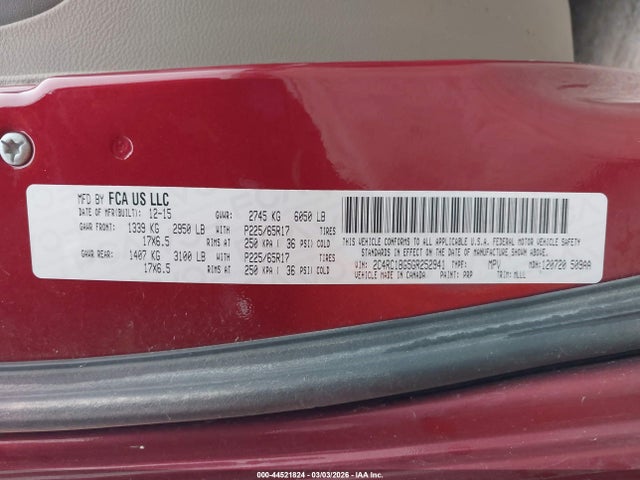 44521824 :رقم المزاد ، 2C4RC1BG5GR252941 vin ، 2016 Chrysler Town & Country Touring مزاد بيع