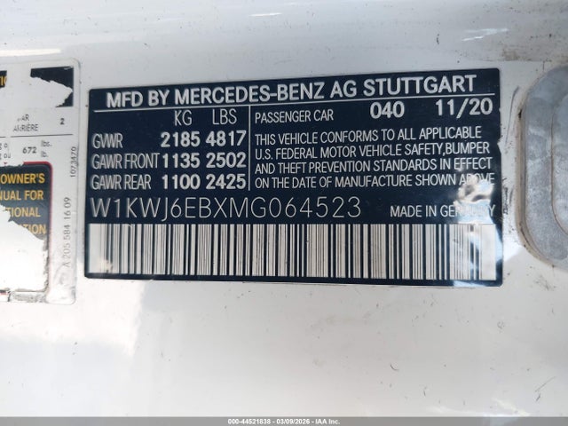Продаж на аукціоні авто 2021 Mercedes-benz Amg C 43 4matic, vin: W1KWJ6EBXMG064523, номер лоту: 44521838