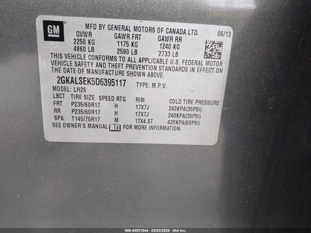 2013 Gmc Terrain Sle-2 მანქანა იყიდება აუქციონზე, vin: 2GKALSEK5D6395117, აუქციონის ნომერი: 44521844
