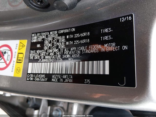 Aukcja sprzedaży 2017 Lexus Nx 200t F Sport, vin: JTJBARBZ0H2113336, numer aukcji: 44521854