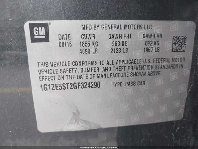 Chevrolet MALIBU 1LT 2016 1G1ZE5ST2GF324290 Image 9