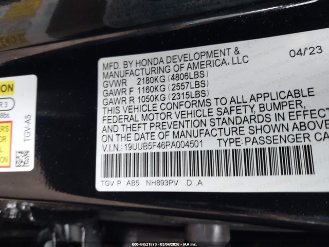 44521870 :رقم المزاد ، 19UUB5F46PA004501 vin ، 2023 Acura Tlx Technology Package مزاد بيع
