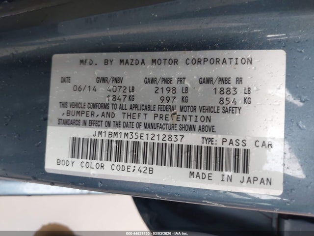 Продажа на аукционе авто 2014 Mazda Mazda3 S Grand Touring, vin: JM1BM1M35E1212837, номер лота: 44521890
