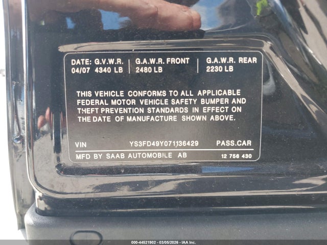 2007 SAAB 9-3 YS3FD49Y071136429 Photo 8