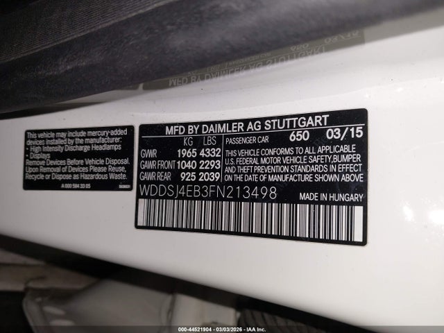 Продаж на аукціоні авто 2015 Mercedes-benz Cla 250, vin: WDDSJ4EB3FN213498, номер лоту: 44521904