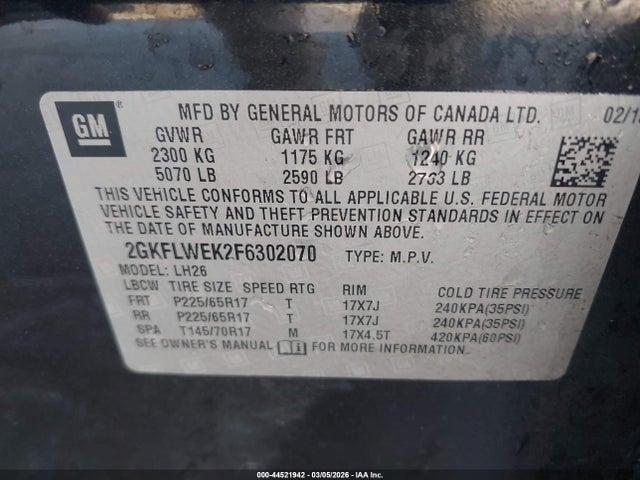 Продаж на аукціоні авто 2015 Gmc Terrain Sle-2, vin: 2GKFLWEK2F6302070, номер лоту: 44521942