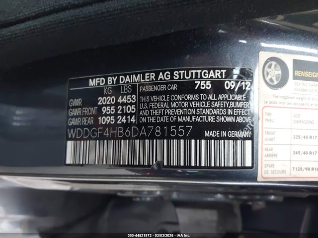 Aukcja sprzedaży 2013 Mercedes-benz C 250 Sport, vin: WDDGF4HB6DA781557, numer aukcji: 44521972