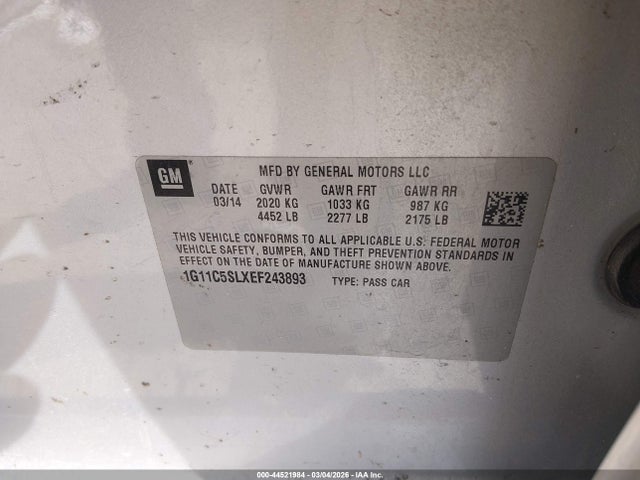 Продаж на аукціоні авто 2014 Chevrolet Malibu 1lt, vin: 1G11C5SLXEF243893, номер лоту: 44521984