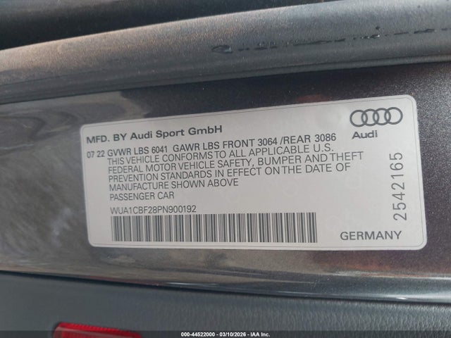 Aukcja sprzedaży 2023 Audi Rs 6 Avant Tfsi Quattro Tiptronic, vin: WUA1CBF28PN900192, numer aukcji: 44522000
