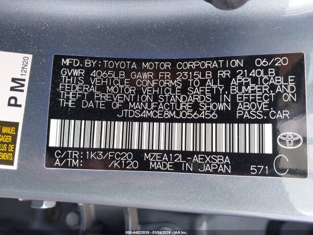 2021 TOYOTA COROLLA JTDS4MCE8MJ056456 Photo 8
