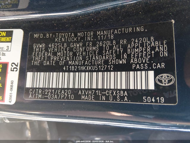 4T1B21HKXKU512712 Toyota Camry Hybrid Se