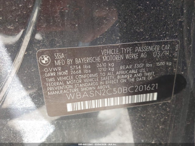 Продаж на аукціоні авто 2011 Bmw 535i Gran Turismo, vin: WBASN2C50BC201621, номер лоту: 44522041