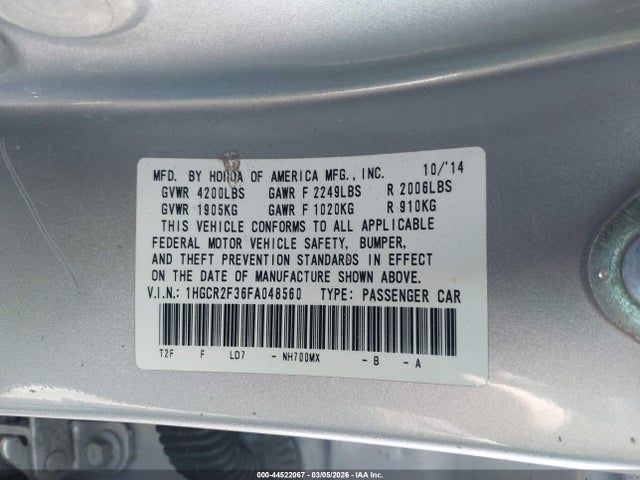 Honda ACCORD LX 2015 1HGCR2F36FA048560 Image 9