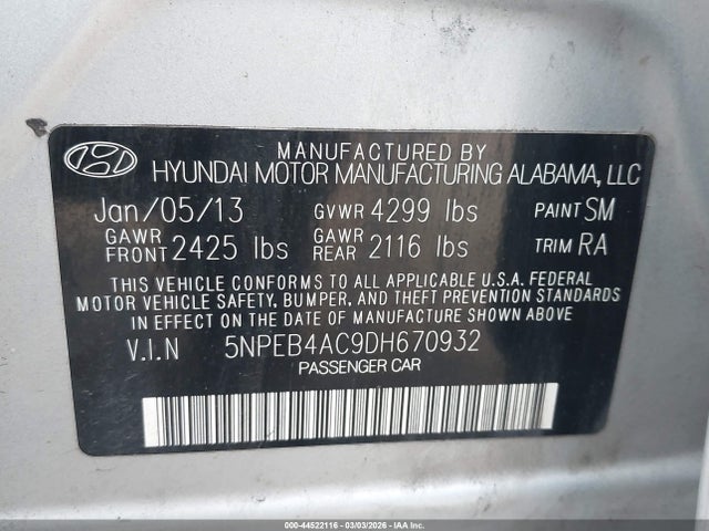 2013 HYUNDAI SONATA 5NPEB4AC9DH670932 Photo 8