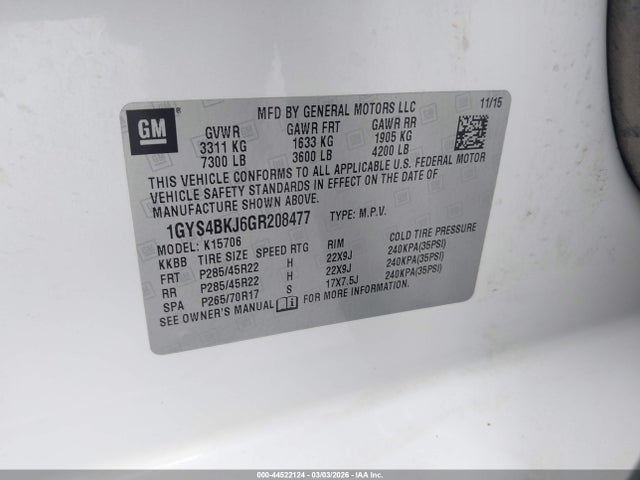 2016 CADILLAC ESCALADE 1GYS4BKJ6GR208477 Photo 8