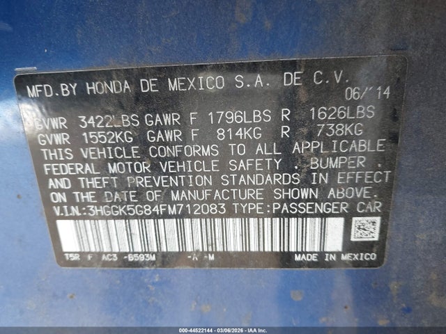 3HGGK5G84FM712083 Honda FIT EX