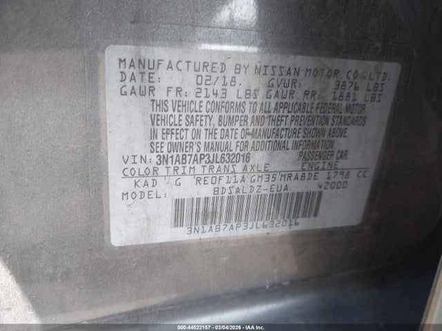 Nissan SENTRA SV 2018 3N1AB7AP3JL632016 Image 9