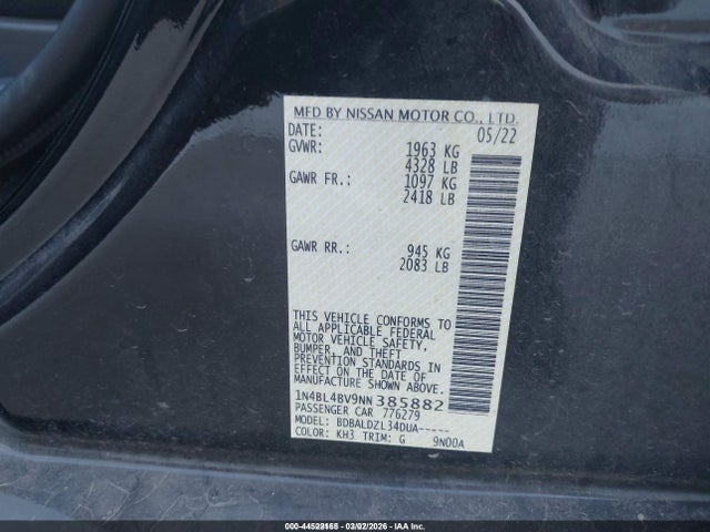 1N4BL4BV9NN385882 Nissan Altima S Fwd