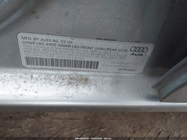 2009 Audi A4 2.0t Premium მანქანა იყიდება აუქციონზე, vin: WAUSF78K29N063121, აუქციონის ნომერი: 44522167